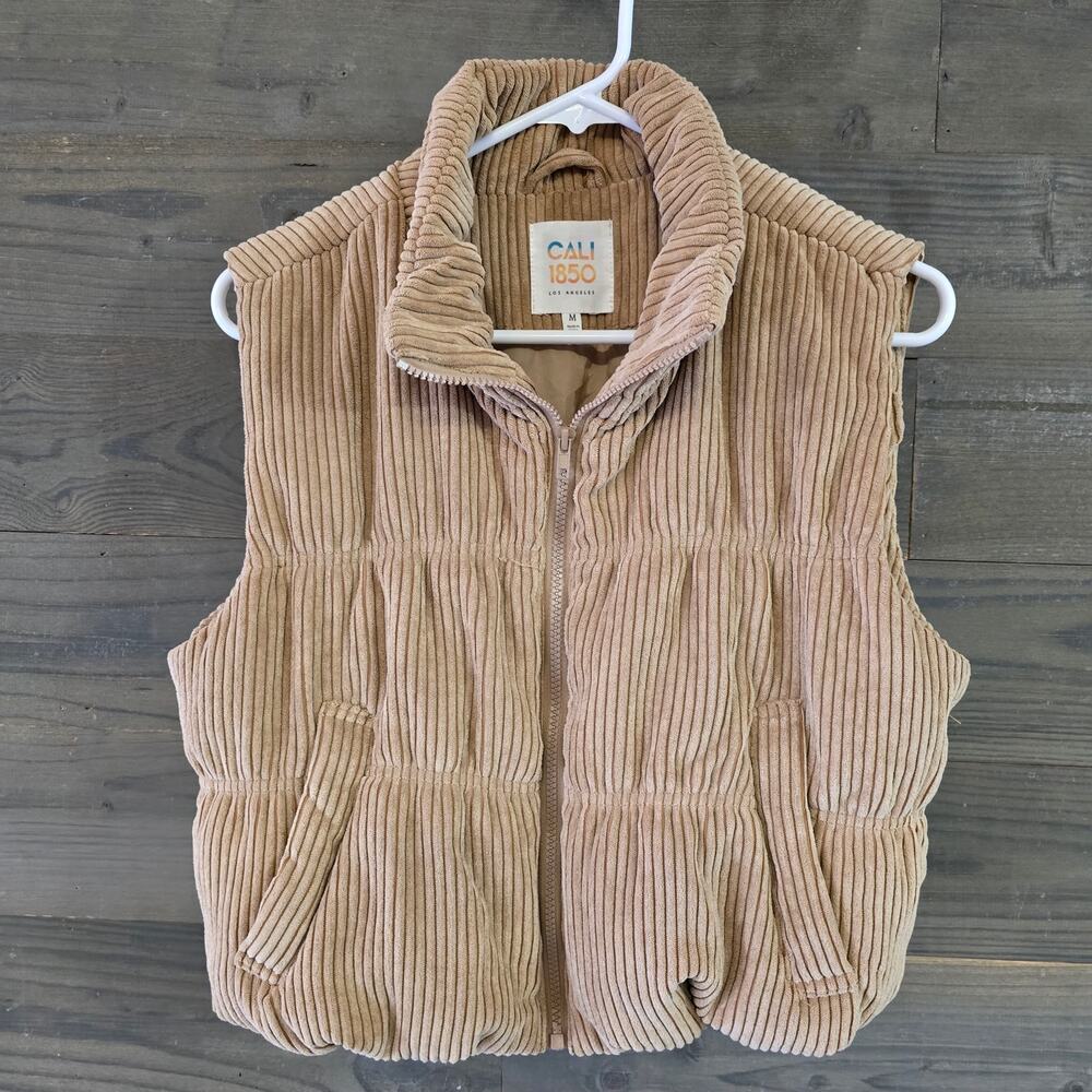 CALI 1850 Los Angeles Corduroy Puffer Vest Women’s Medium Beige Full Zip